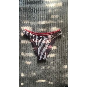 Reversible Zebra Floral Bikini Bottoms Brown Red Trim Low Rise Swimwear